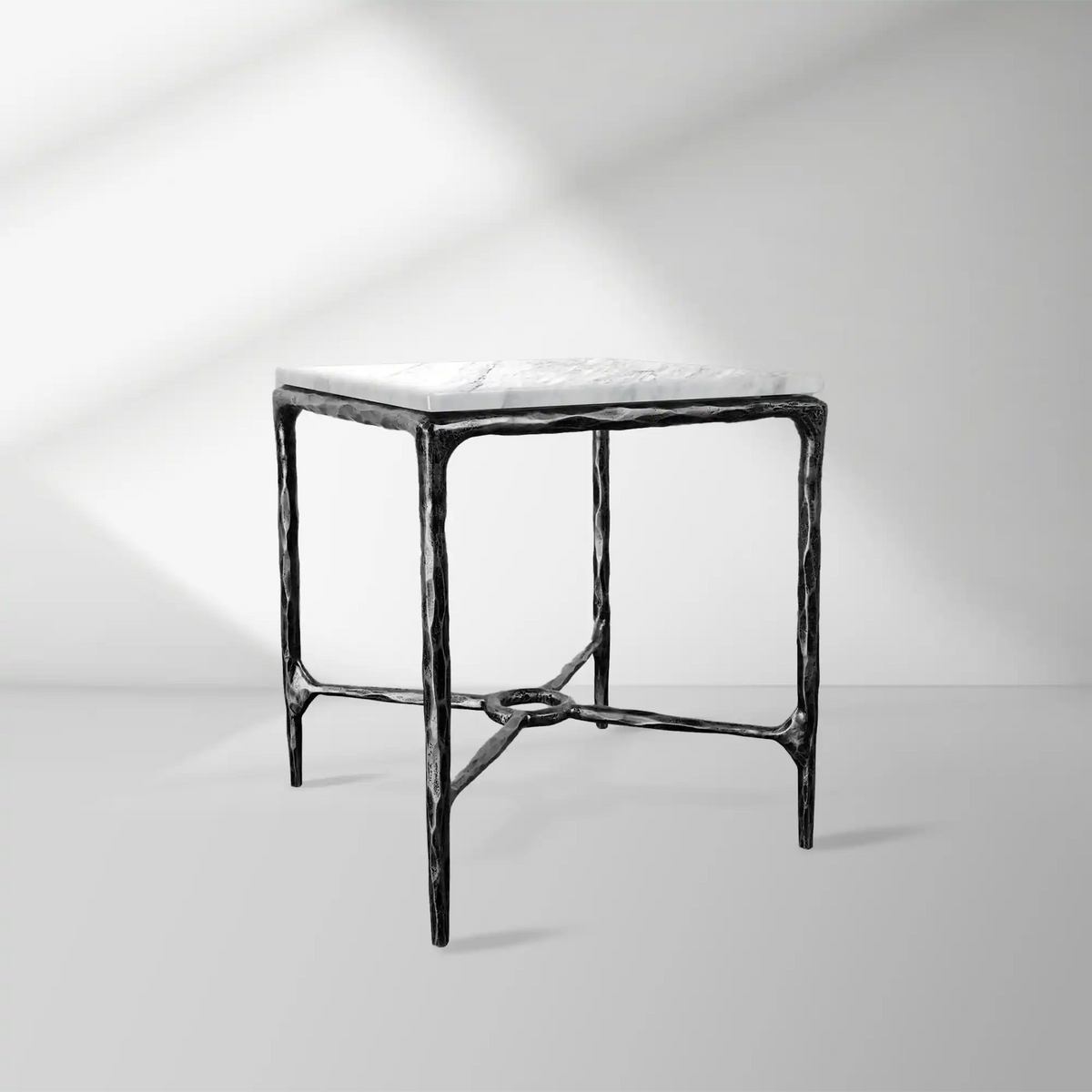 Thaddeus Black Square Side Table with Italian Marble Top