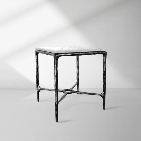 Thaddeus Black Square Side Table with Italian Marble Top