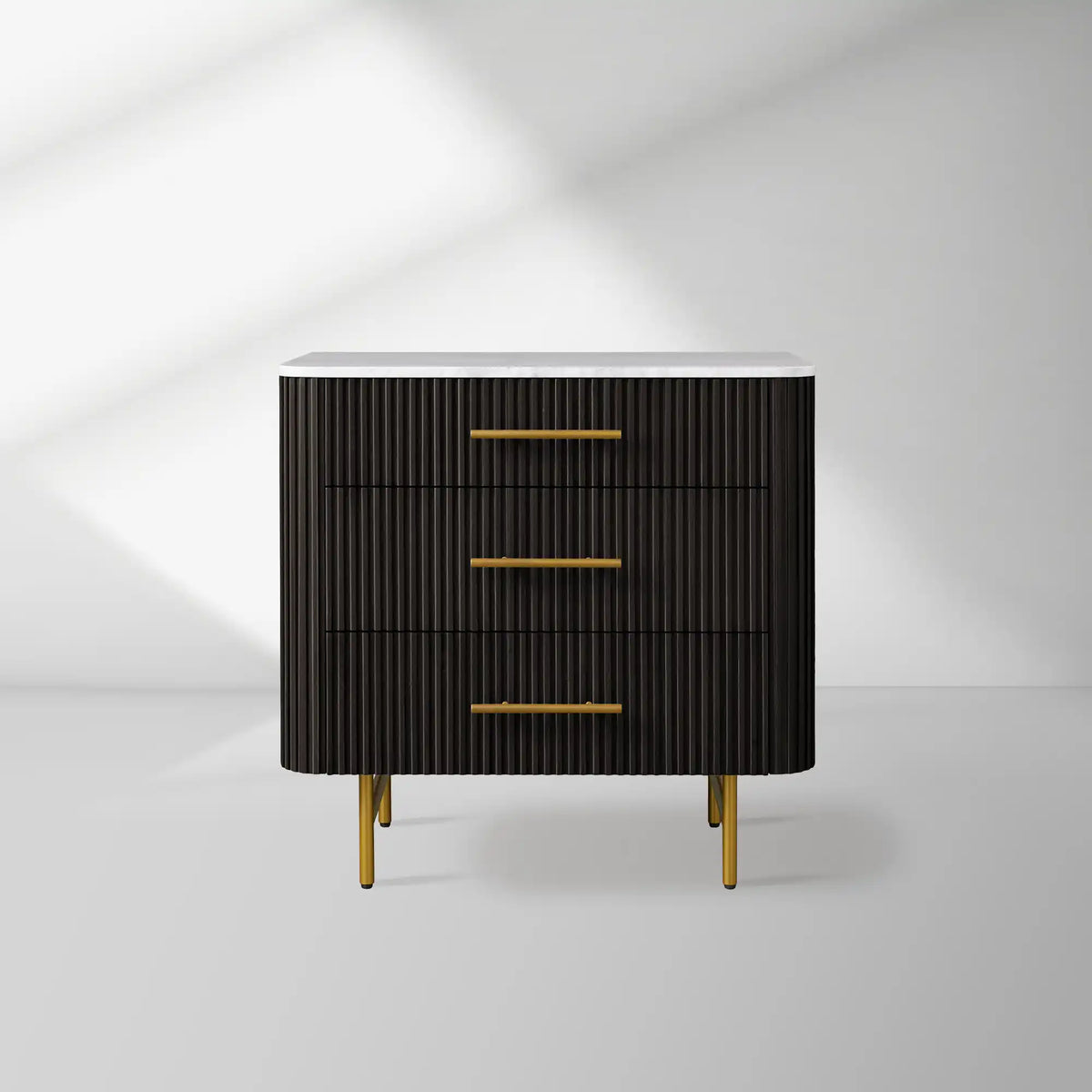 Finnley Three-Drawer Chest Cabinet Bedroom Nightside Table with Stone Top