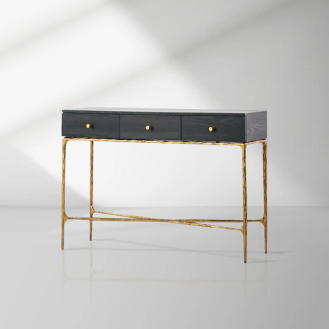 Hand-Forged Vintage Industrial Desk with 3 Drawers
