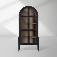 Hattie Wright Mediterranean Glass Door Display Cabinets Wood Living Dining Room Tall Cabinets