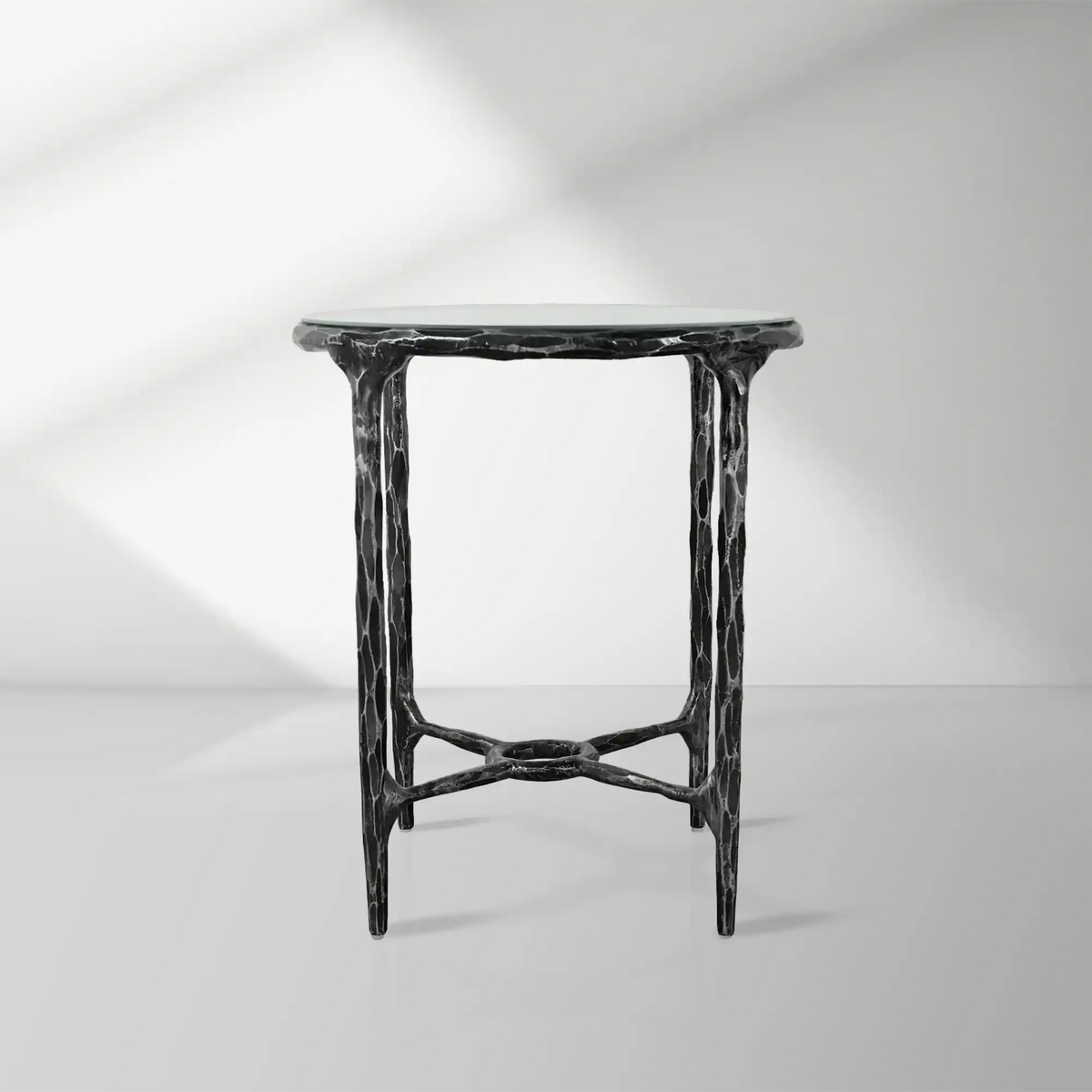 Thaddeus Glass 18" 22" Round Side Table with Black Metal Base