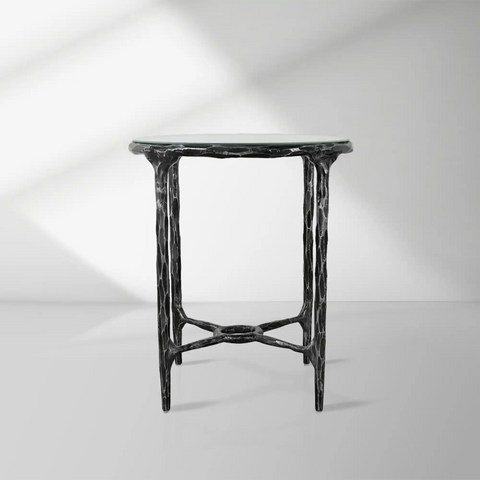 Thaddeus Glass 18" 22" Round Side Table with Black Metal Base