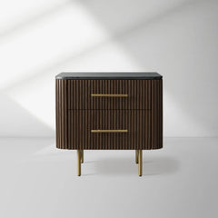 Finnley Closed Nightstand Marble Double Drawers Chest Bedside Table