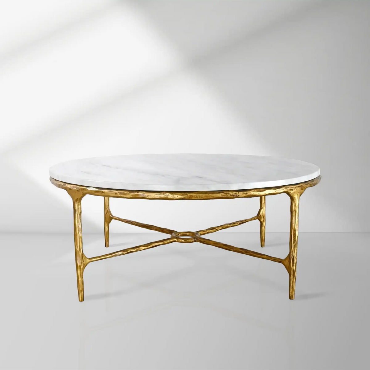 Thaddeus Gold Brass Round Coffee Table with Marble Top