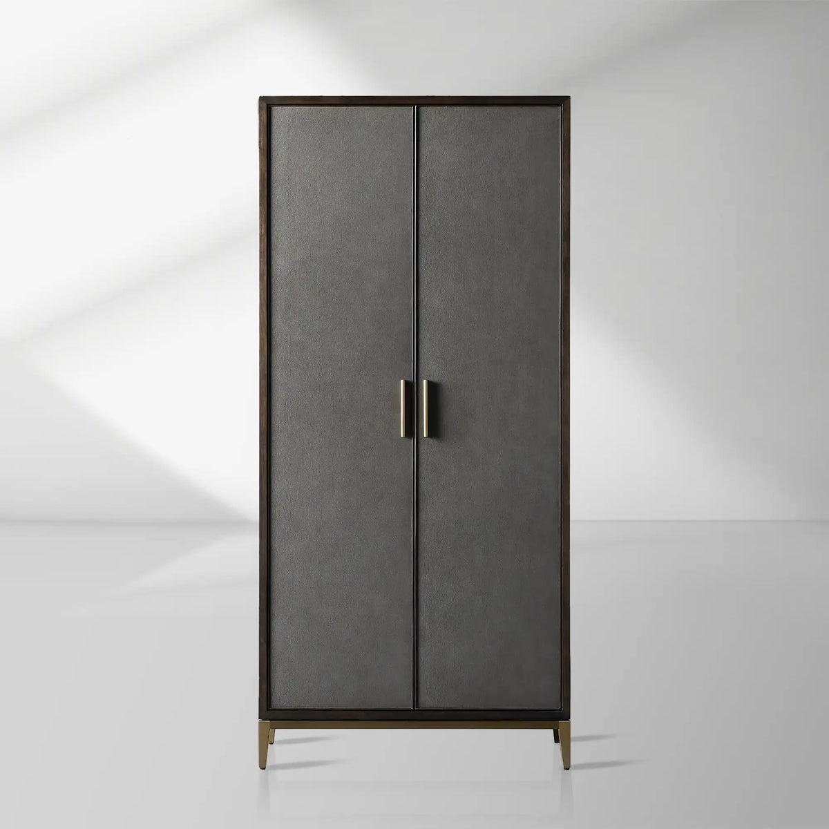 Malone Solid Wood Double Door Tall Cabinet With Leather Detailing