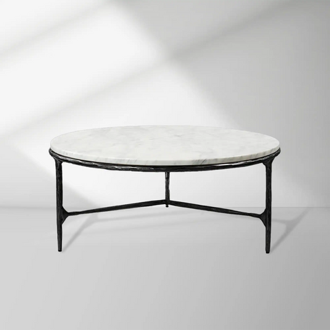 Thaddeus Round Brass Coffee Table with Marble Top