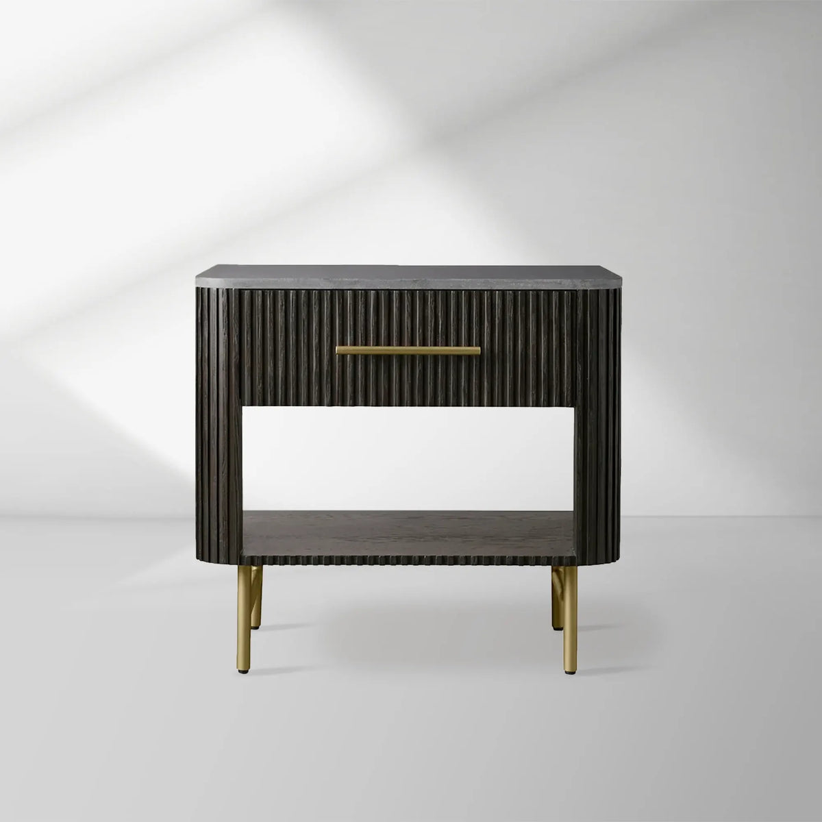 Finnley Open Nightstand Natural Stone Top Bedside Table Wood Bedroom Cabinet