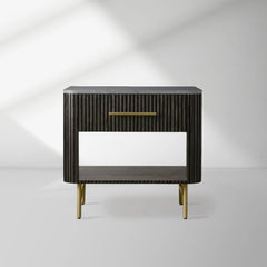 Finnley Open Nightstand Natural Stone Top Bedside Table Wood Bedroom Cabinet