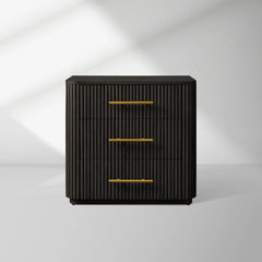 Finnley Wood Nightstand Three Drawers Chest Reeded Nightside Table