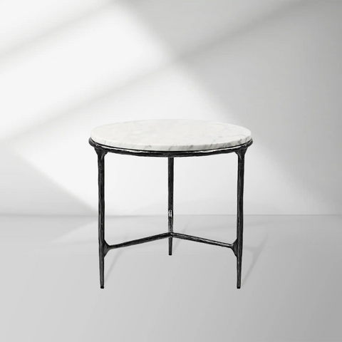 Thaddeus 24-inch Brass Round Side Table with Marble Top