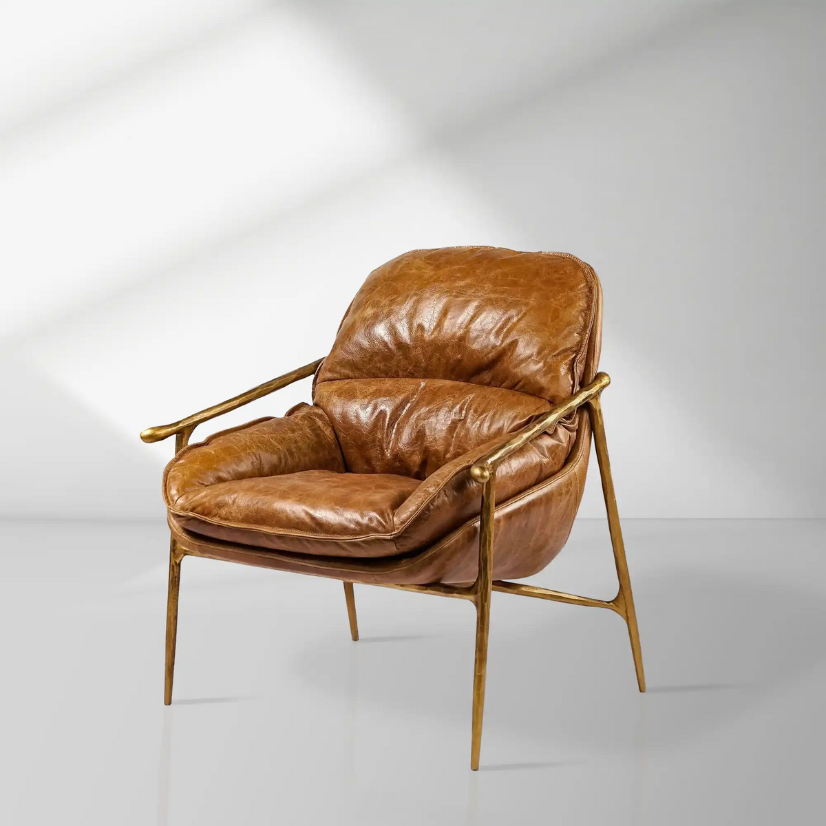 Thaddeus Artisan Brown Leather Accent Sofa Chair with Hand-Forged Metal Frame