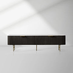 Finnley Low Media TV Stand Storage Cabinet with Stone Top