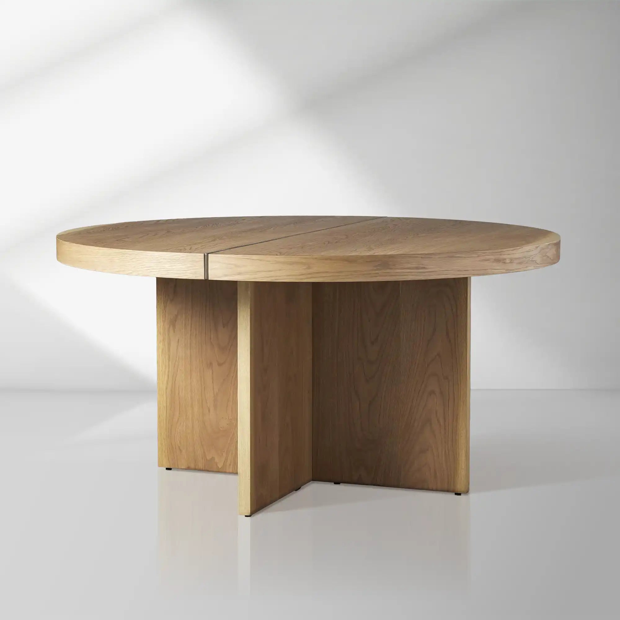 Mihaela Wood Oak Round Dining Table Wine Barrel Inspired Finish