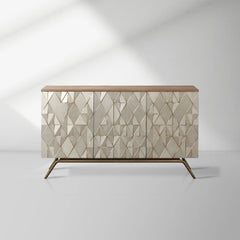 Origami Luxury 3-Door Sideboard Geometric Champagne Finish Buffet Cabinet