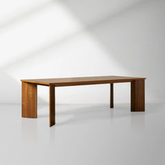 Yorn Wood Dining Table Angled Leg Design in White Oak or Walnut