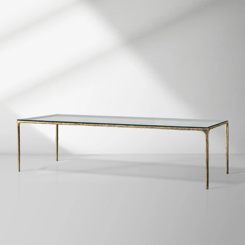Thaddeus Rectangular Glass Dining Table with Tempered Glass Top Metal Frame