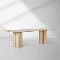 Rinde Solid Wood Ash Rectangle Dining Table with Sculptural Columnar Legs