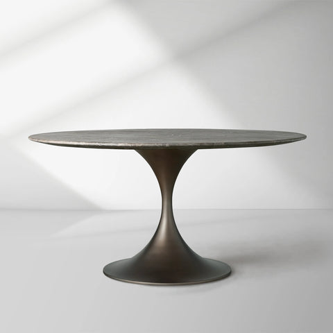 Saint Germain Round Stone Dining Table with Modern Steel Base