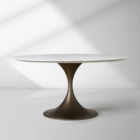Saint Germain Round Stone Dining Table with Modern Steel Base