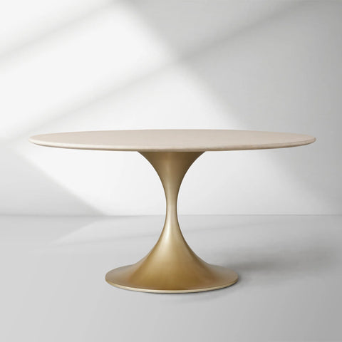 Saint Germain Round Stone Dining Table with Modern Steel Base