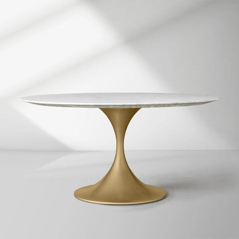 Saint Germain Round Stone Dining Table with Modern Steel Base