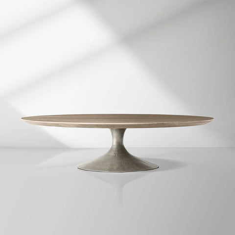 Aero Mid-Century Wood Round Coffee Table with Steel Base