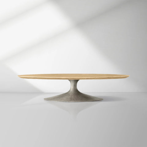Aero Mid-Century Wood Oval Coffee Table with Steel Base