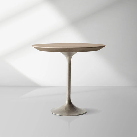 Aero Mid-Century Wood Round Side Table with Steel Base