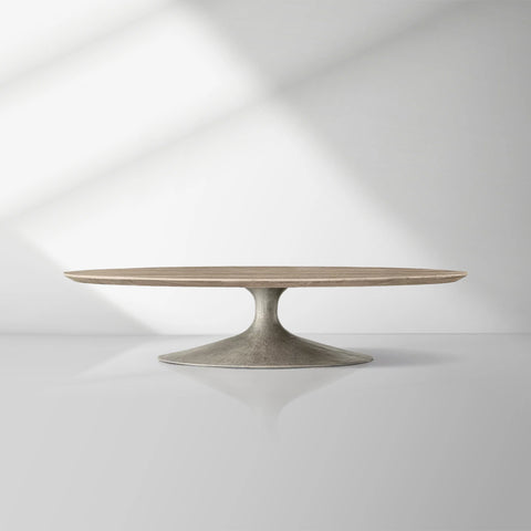 Aero Mid-Century Wood Oval Coffee Table with Steel Base