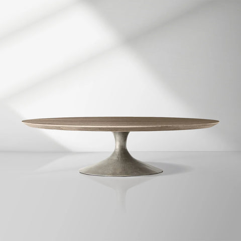 Aero Mid-Century Wood Round Coffee Table with Steel Base
