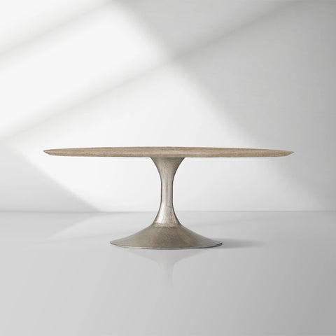 Aero Natural Stone Oval Dining Table with Steel Base