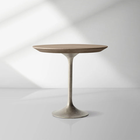 Aero Mid-Century Wood Round Side Table with Steel Base