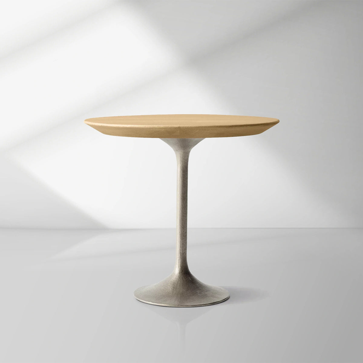 Aero Mid-Century Wood Round Side Table with Steel Base