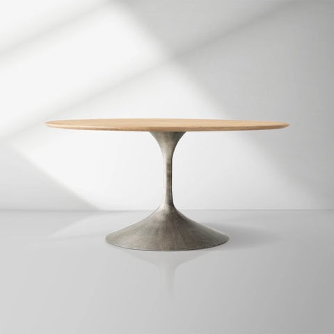 Aero Wood Round Dining Table with Arched Cast Steel Base
