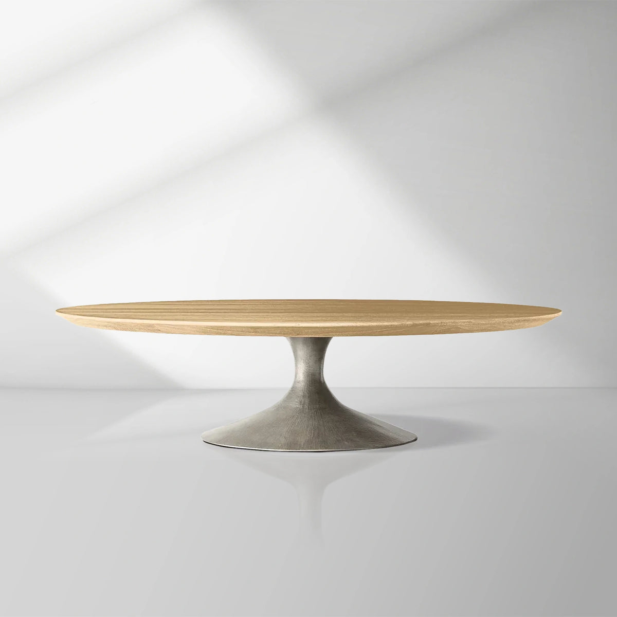 Aero Mid-Century Wood Round Coffee Table with Steel Base