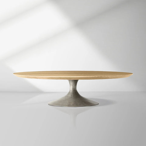 Aero Mid-Century Wood Round Coffee Table with Steel Base
