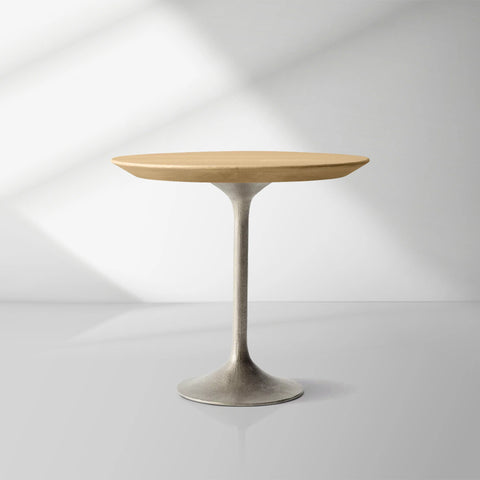 Aero Mid-Century Wood Round Side Table with Steel Base