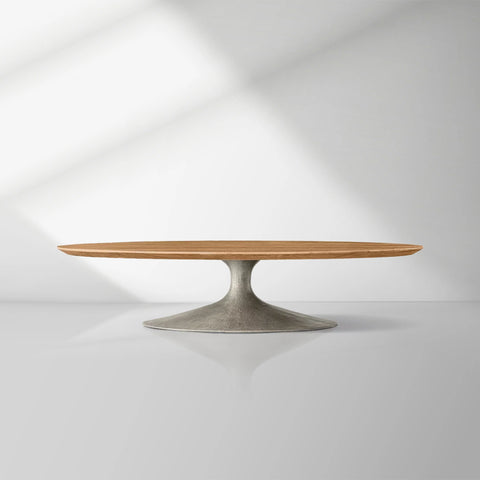 Aero Mid-Century Wood Oval Coffee Table with Steel Base
