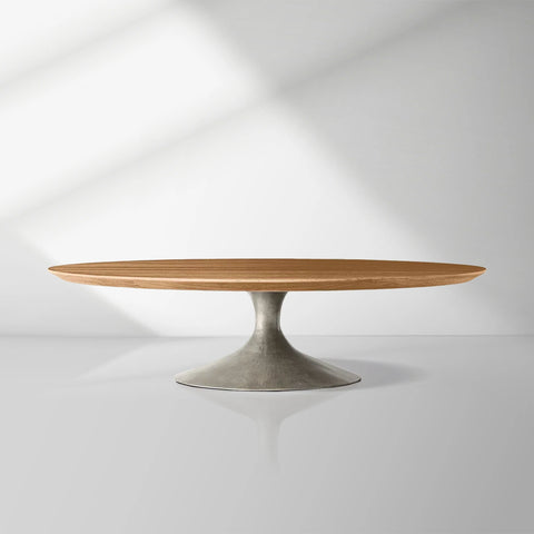 Aero Mid-Century Wood Round Coffee Table with Steel Base