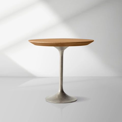 Aero Mid-Century Wood Round Side Table with Steel Base