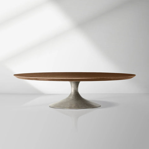Aero Mid-Century Wood Round Coffee Table with Steel Base