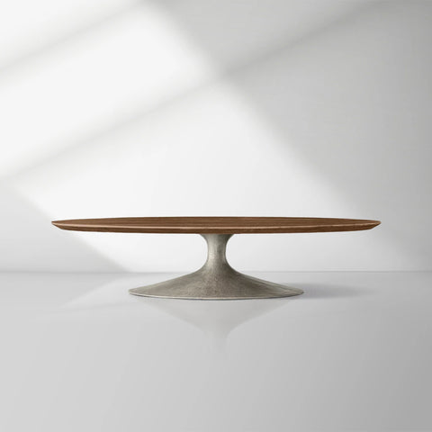 Aero Mid-Century Wood Oval Coffee Table with Steel Base