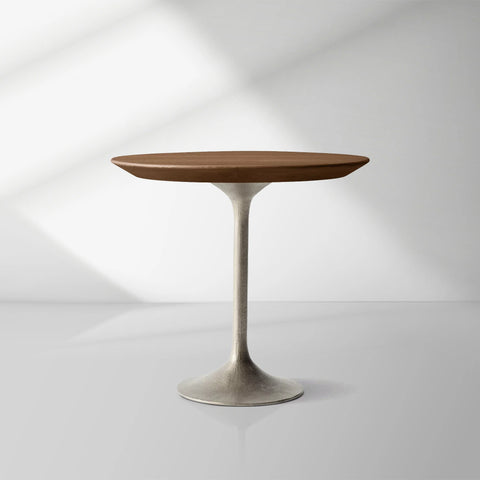 Aero Mid-Century Wood Round Side Table with Steel Base