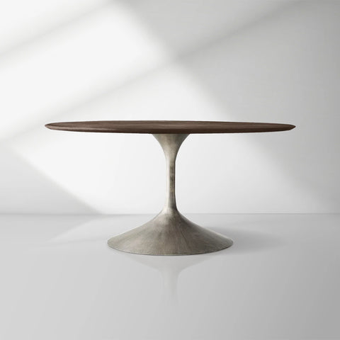 Aero Wood Round Dining Table with Arched Cast Steel Base