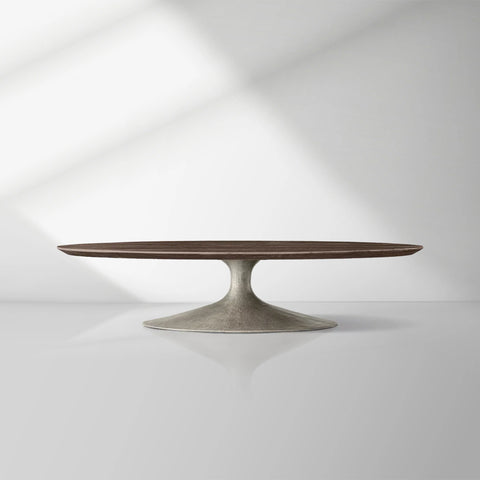 Aero Mid-Century Wood Oval Coffee Table with Steel Base