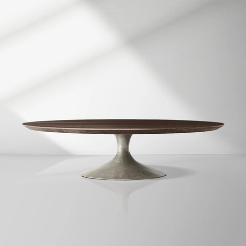 Aero Mid-Century Wood Round Coffee Table with Steel Base