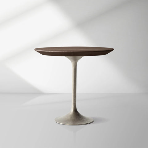 Aero Mid-Century Wood Round Side Table with Steel Base