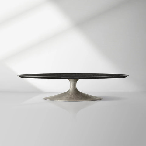 Aero Mid-Century Wood Oval Coffee Table with Steel Base