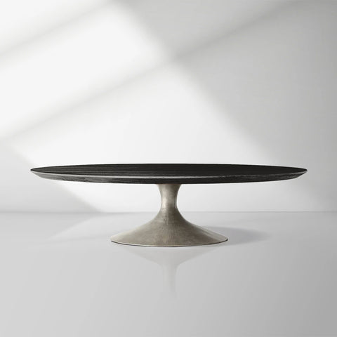 Aero Mid-Century Wood Round Coffee Table with Steel Base